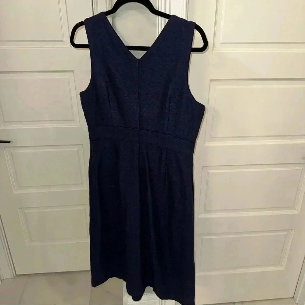 J McLaughlin Women’s 8 Navy Blue Estrella Dress Sleeveless V Neck Pockets Lined